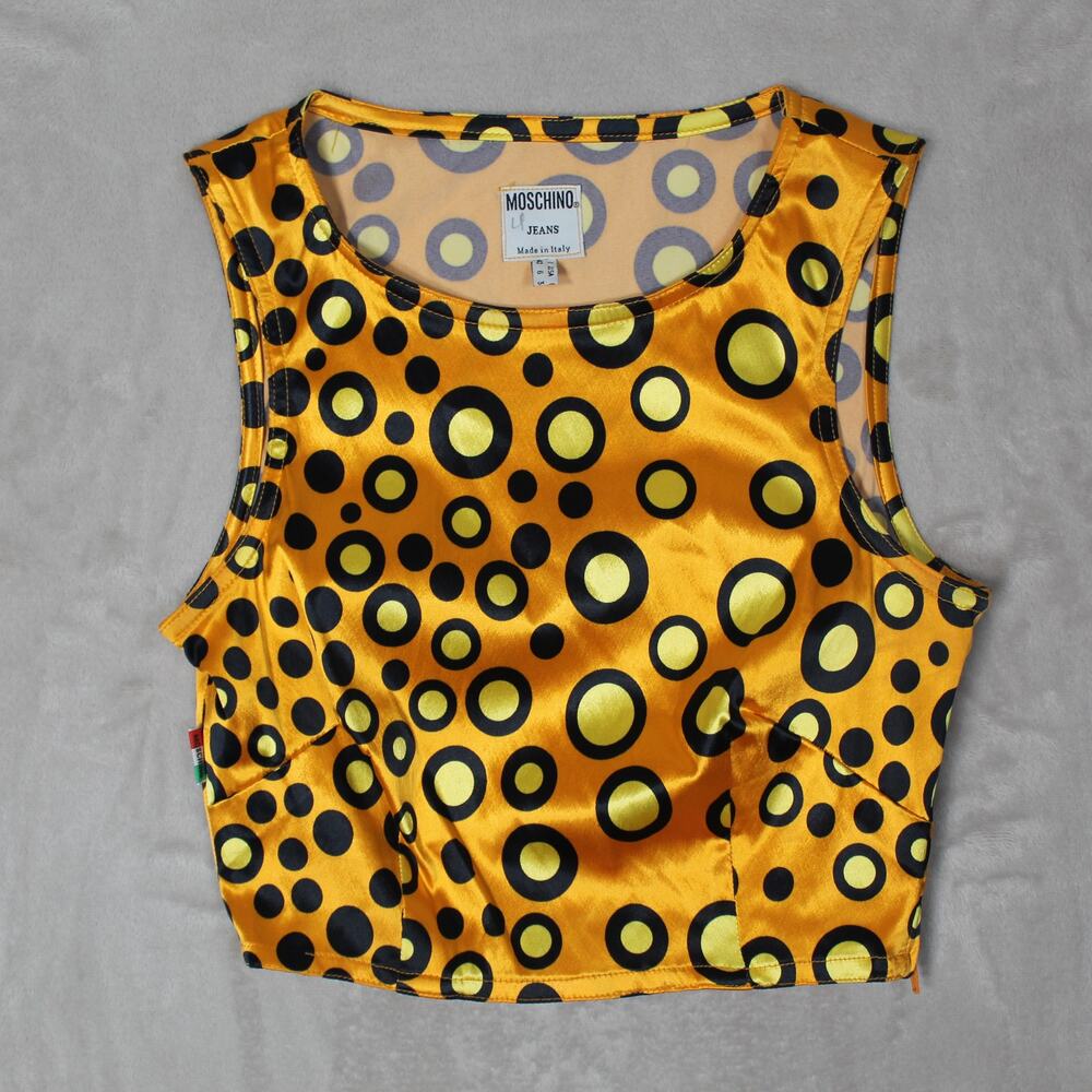 Moschino Jeans Vintage Top 40 Womens 6 Orange Geometric Satin Crop Top Italy